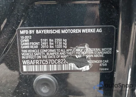 2013 BMW 535I I from USA, damaged, VIN WBAFR7C57DC822666